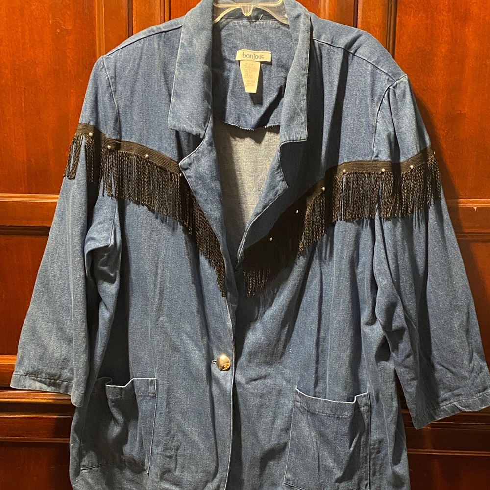 Bonjour Denim Jacket with Fringe Detail size 3X 100% cotton